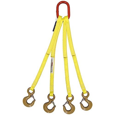 Four Leg Nylon Bridle Slng, Two Ply, 1 In Web Width, 2ft L, Oblong Link To Hook, 12,000lb